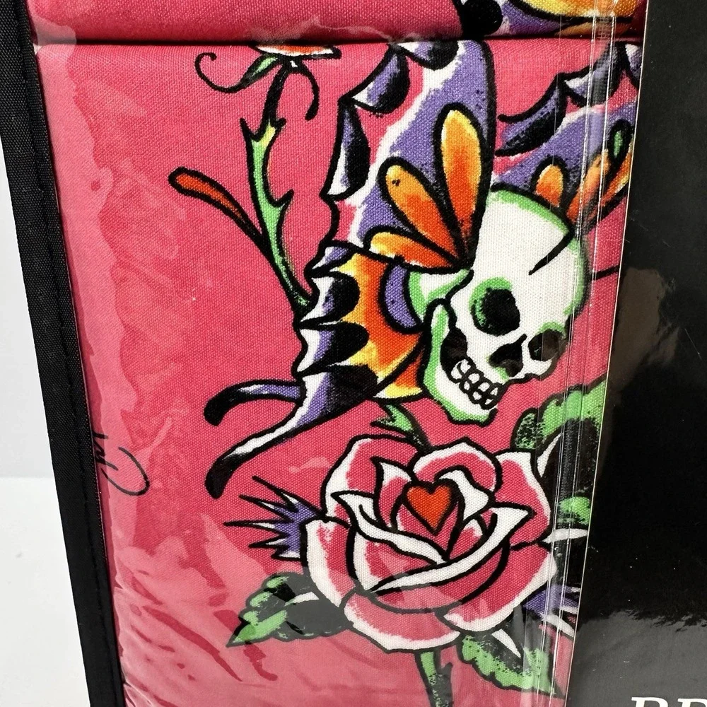 Ed Hardy King Size 6-Piece Sheet Set Pink Skull Rose Tattoo Print 4 Pillowcases